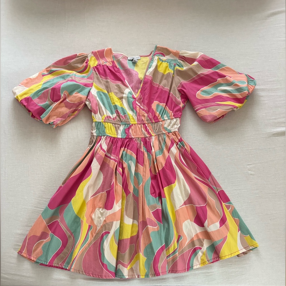 Colorful Puff Sleeve Mini Dress